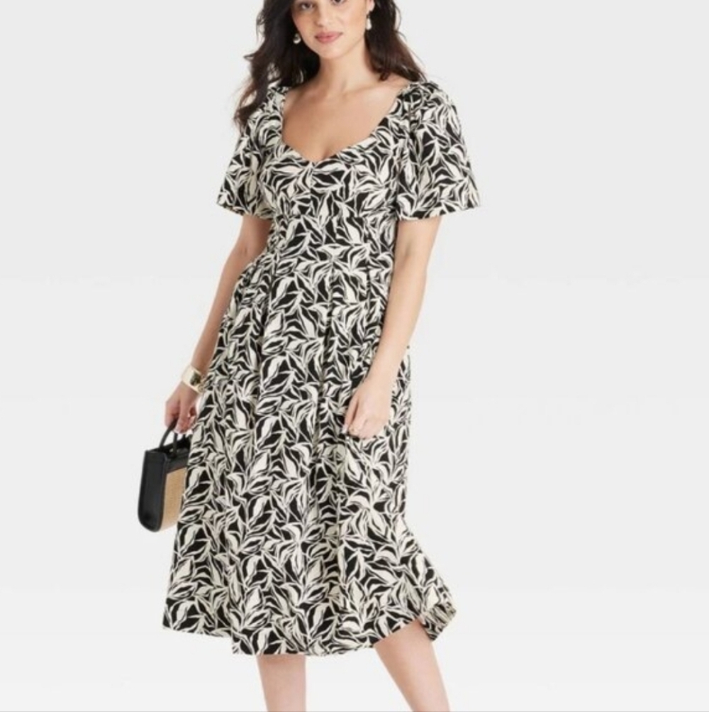 A New Day Midi Maxi Dress Black Off White Floral Print Women's Size 8